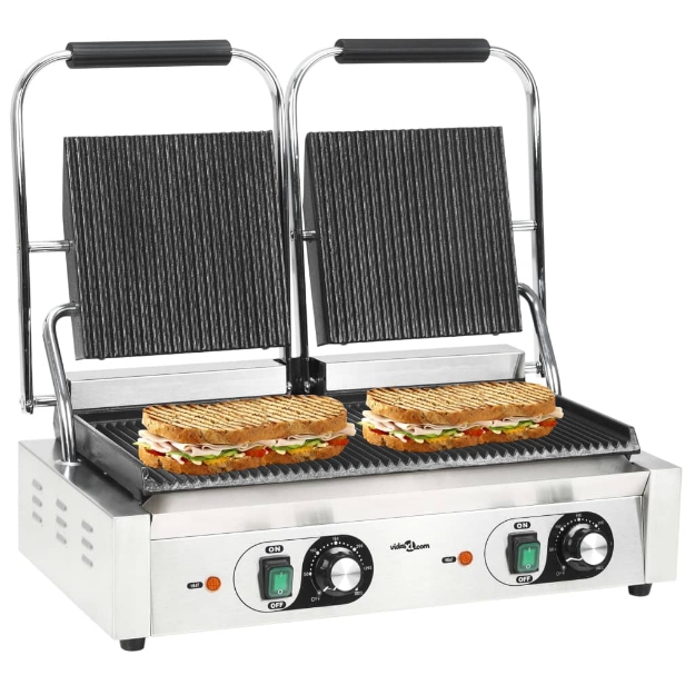 Doppia Griglia per Panini Scanalata 3600 W 57x30,5x20 cm