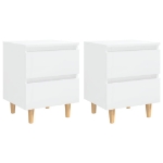 Comodini con Gambe Legno Pino 2pz Bianco Lucido 40x35x50 cm