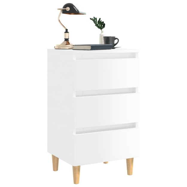 Comodini con Gambe in Legno 2pz Bianco Lucido 40x35x69 cm