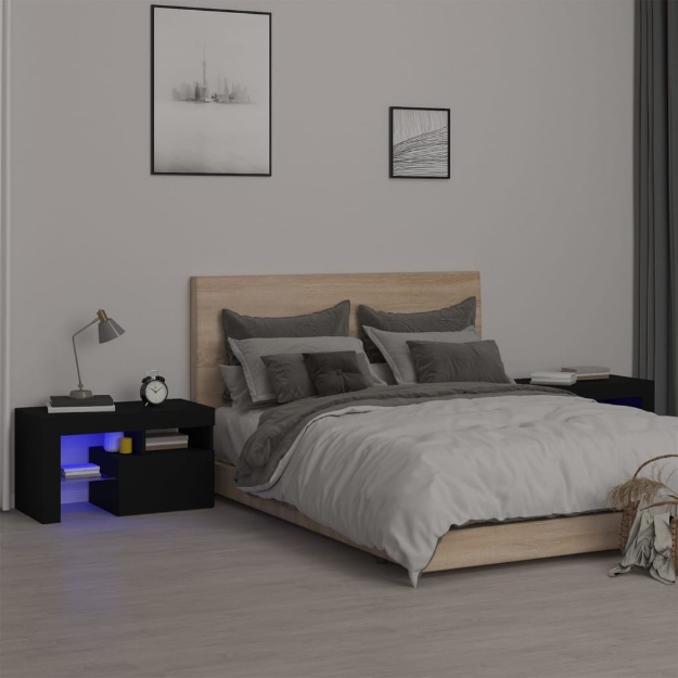 Comodini 2 pz con Luci a LED Neri 70x36,5x40 cm