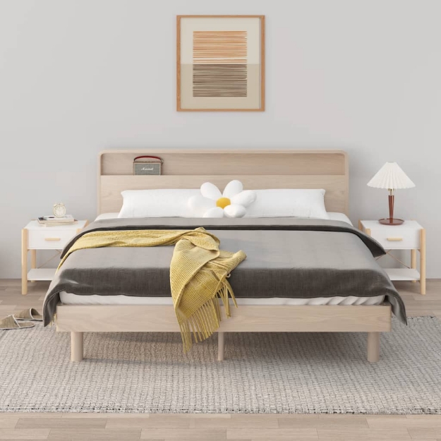 Tavolini da Letto 2pz Bianchi 42x38x45 cm in Legno Multistrato