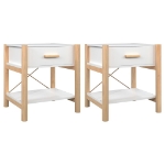 Tavolini da Letto 2pz Bianchi 42x38x45 cm in Legno Multistrato