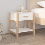 Tavolini da Letto 2pz Bianchi 42x38x45 cm in Legno Multistrato