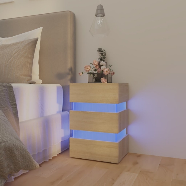 Comodino con Luci LED Sonoma 45x35x67 cm in Legno Multistrato