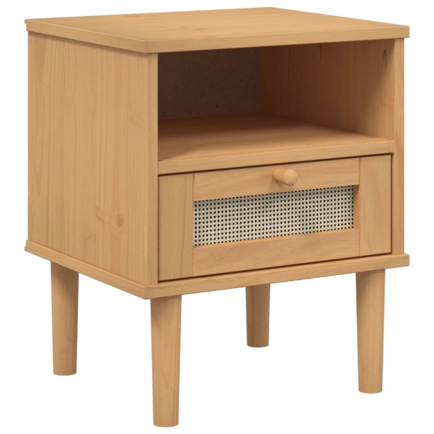 Comodino SENJA Marrone Aspetto Rattan 40x35x48 cm in Legno Pino