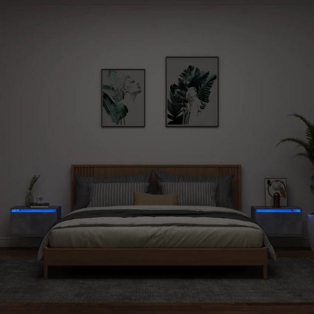 Comodini a Parete con Luci LED 2 pz Grigio Cemento