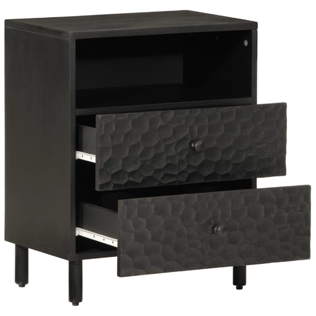 Comodino Nero 50x33x60 cm in Legno Massello di Mango