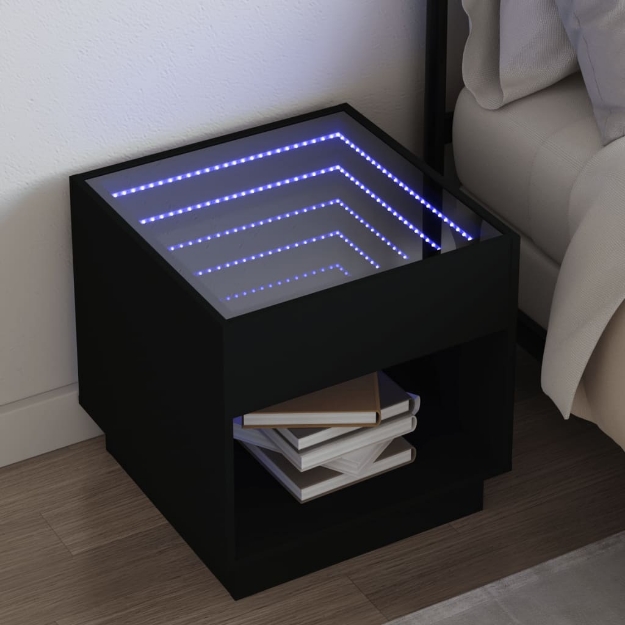 Comodino con LED Infinity Nero 50x50x50 cm