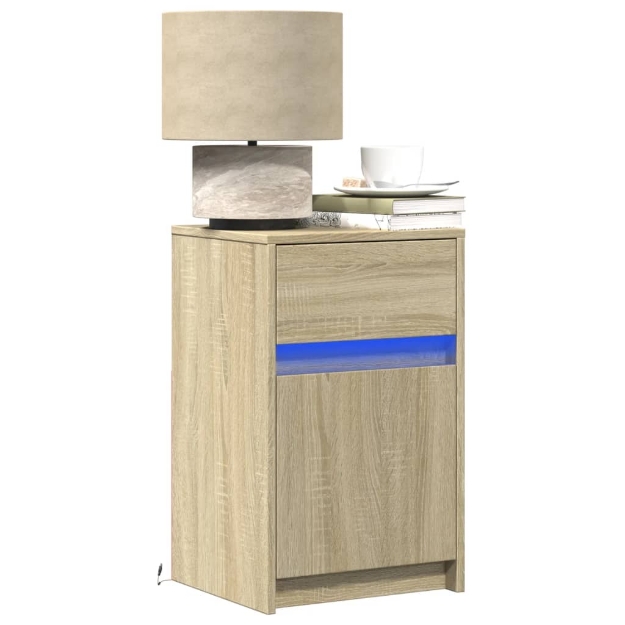 Comodini con Luci LED 2pz Rovere Sonoma in Legno Multistrato