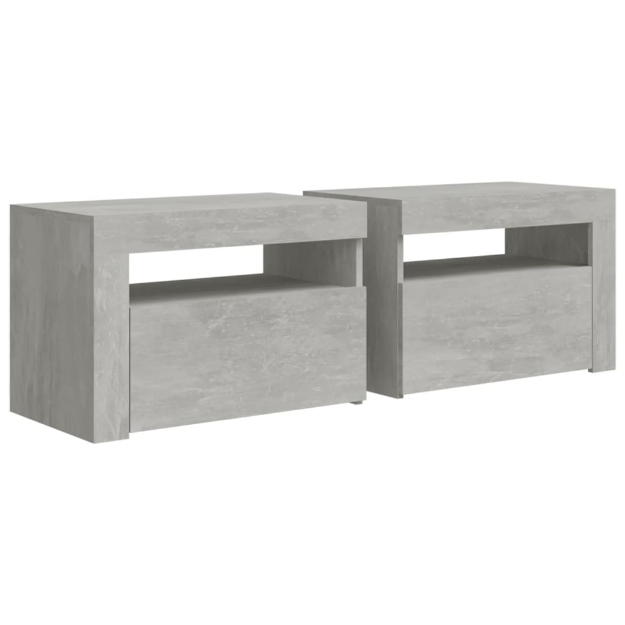 Comodini 2 pz con Luci a LED Grigio Cemento 60x35x40 cm