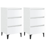 Comodini con Gambe in Metallo 2pz Bianco Lucido 40x35x69 cm