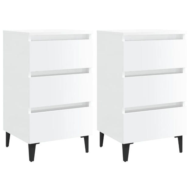 Comodini con Gambe in Metallo 2pz Bianco Lucido 40x35x69 cm