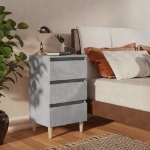 Comodini con Gambe Legno Massello 2pz Grigio Cemento 40x35x69cm