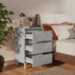 Comodini con Gambe Legno Massello 2pz Grigio Cemento 40x35x69cm