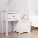 Comodino Bianco 79,5x38x65,5 cm in Legno Massello di Pino