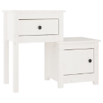 Comodino Bianco 79,5x38x65,5 cm in Legno Massello di Pino