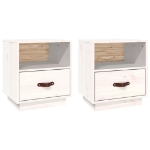 Comodini Bianco 2 pz 40x34x45 cm in Legno Massello di Pino