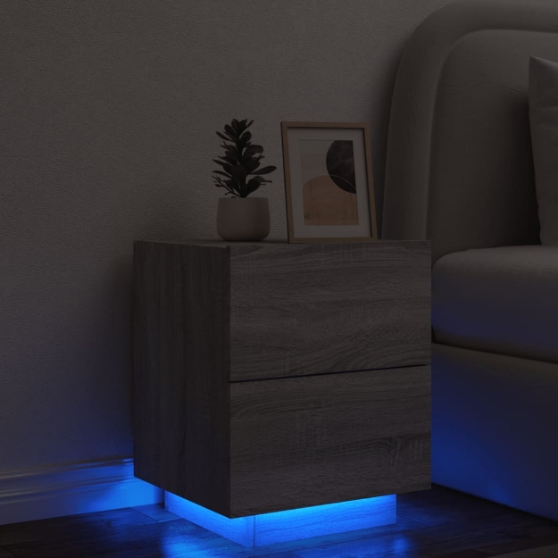 Comodino con Luci LED Grigio Sonoma in Legno Multistrato