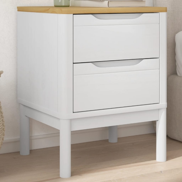 Comodino FLORO Bianco 45x39x57 cm in Legno Massello di Pino