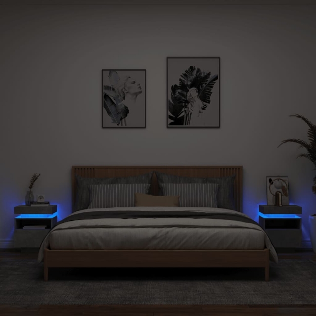 Comodini con Luci LED 2pz Grigio Cemento 40x39x48,5 cm