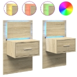 Comodini a Parete con luci LED 2 pz Rovere Sonoma