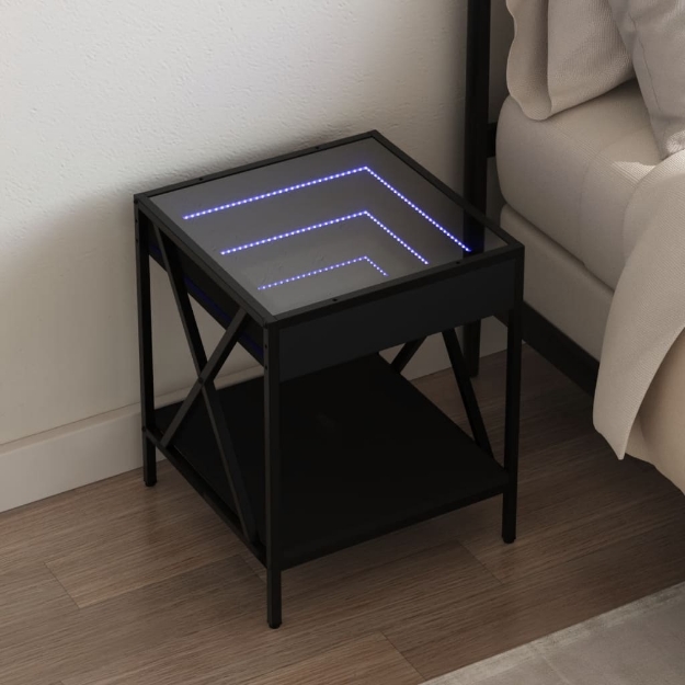 Comodino con LED Infinity Nero 40x40x49 cm