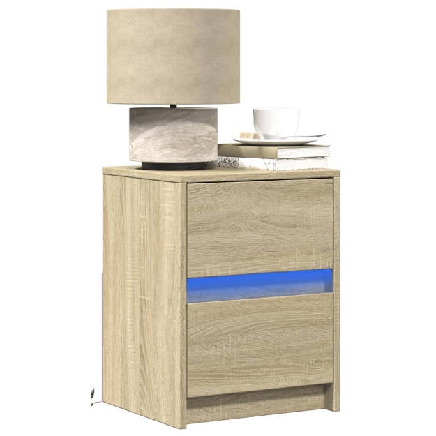 Comodini con Luci LED 2pz Rovere Sonoma in Legno Multistrato