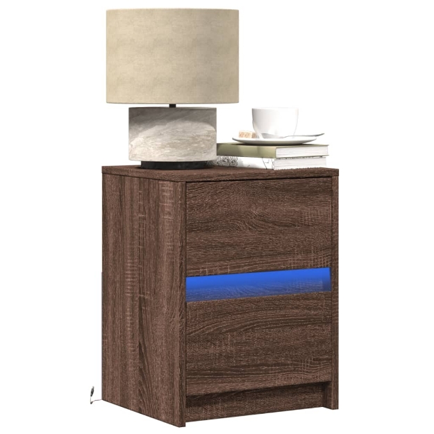 Comodini con Luci LED 2pz Rovere Marrone in Legno Multistrato