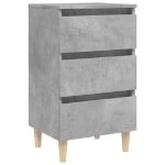 Comodino con Gambe in Legno Massello Grigio Cemento 40x35x69 cm