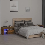 Comodini 2 pz con Luci LED Rovere Fumo 70x36,5x40 cm