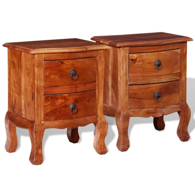 Comodini con Cassetti 2 pz in Legno Massello di Acacia