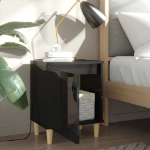 Comodino con Gambe in Legno Massello Nero Lucido 40x30x50 cm