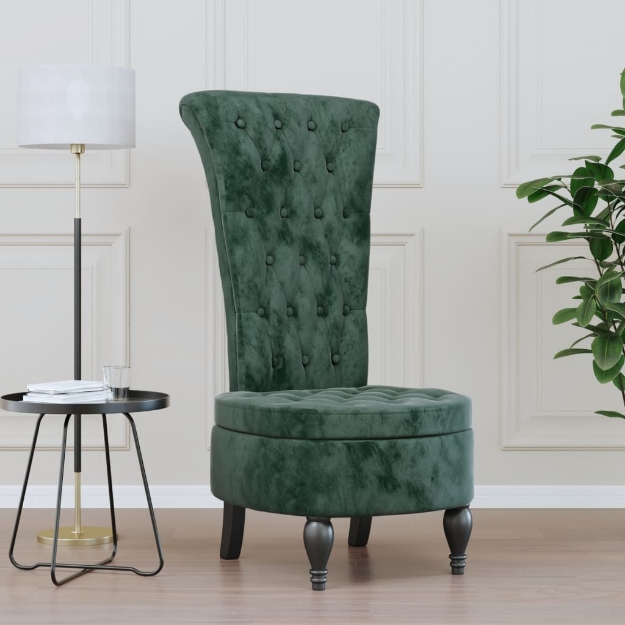 Sedia Schienale Alto Design con Bottoni in Velluto Verde Scuro