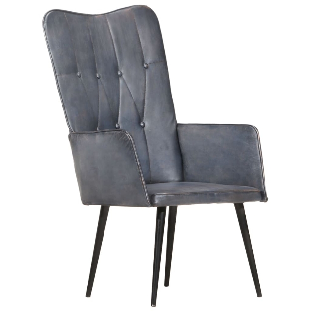 Poltrona Wingback Grigia in Vera Pelle