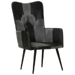 Poltrona Wingback Nera e Grigia in Vera Pelle