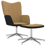 Sedia Relax con Sgabello Marrone in Velluto e PVC