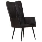 Poltrona Wingback Nera in Vera Pelle