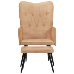 Poltrona Wingback con Poggiapiedi Crema in Tela