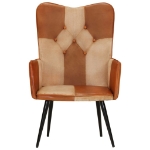 Poltrona Wingback Marrone e Bianca in Vera Pelle