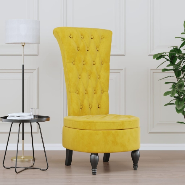 Sedia con Schienale Alto Design con Bottoni in Velluto Giallo