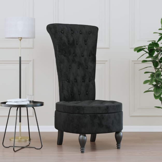 Sedia con Schienale Alto Design con Bottoni in Velluto Nero