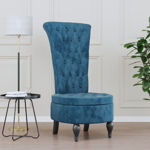 Sedia con Schienale Alto Design con Bottoni in Velluto Blu