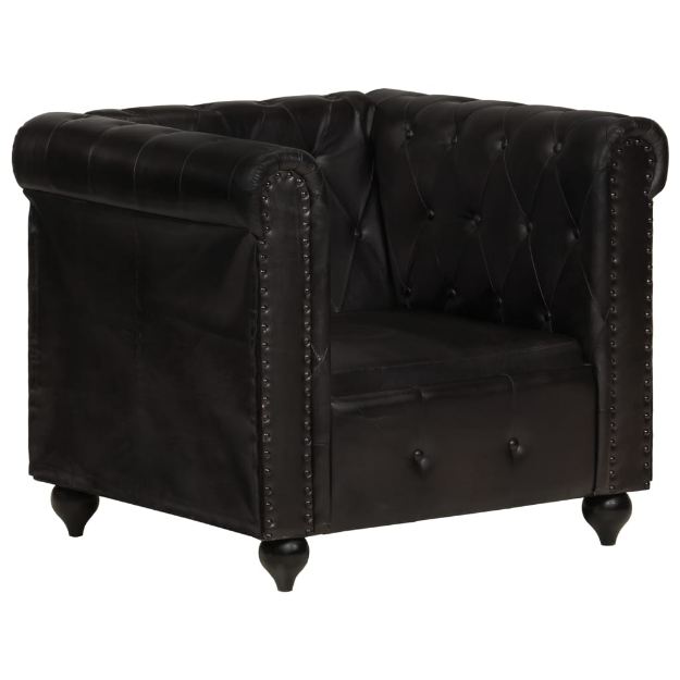 Poltrona Chesterfield Nera in Vera Pelle