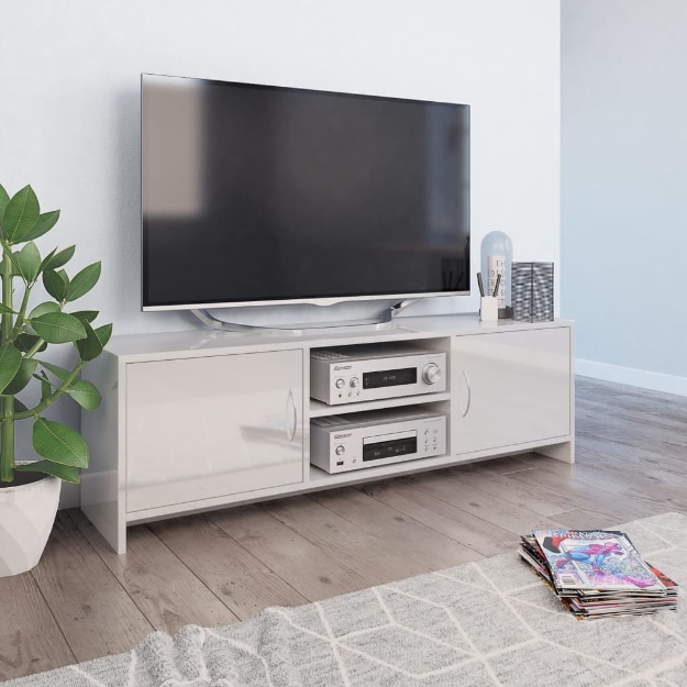 Mobile Porta TV Bianco Lucido 120x30x37,5 cm Legno Multistrato