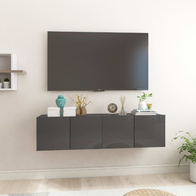 Mobili Porta TV Pensili 2pz Grigio Lucido 60x30x30 cm