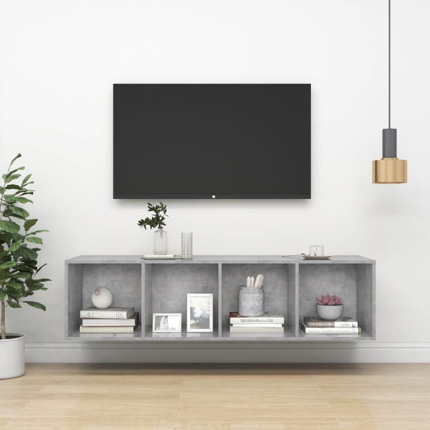 Mobile TV Parete Grigio Cemento 37x37x142,5cm Legno Multistrato