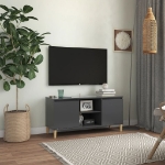 Mobile TV con Gambe in Legno Massello Grigio 103,5x30x50 cm