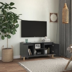 Mobile TV con Gambe in Legno Massello Grigio 103,5x30x50 cm