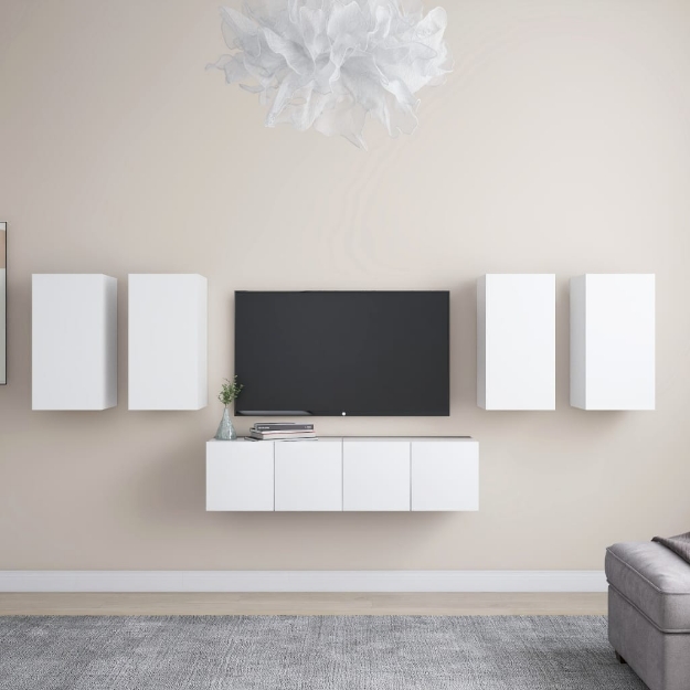 Set di Mobili Porta TV 6 pz Bianco in Legno Multistrato