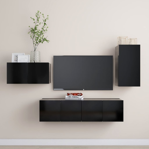 Set di Mobili Porta TV 4 pz Nero in Legno Multistrato